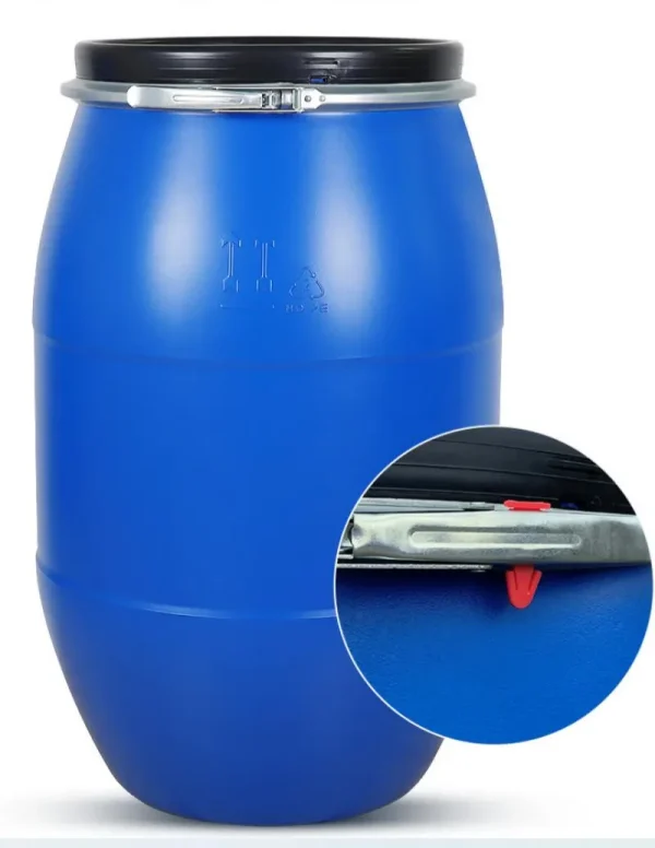 200 Litre HDPE Open Top Blue Plastic Barrel 55 Gallon Recyclable Drum with Iron Hoop