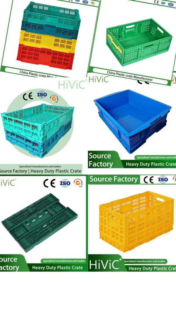 Heavy Duty Food Grade 100% Recyclable Agriculture Stackable Durable Mesh Crate Turnover Storage Supermarket Fruit Vegetable Plastic Foldable Crate