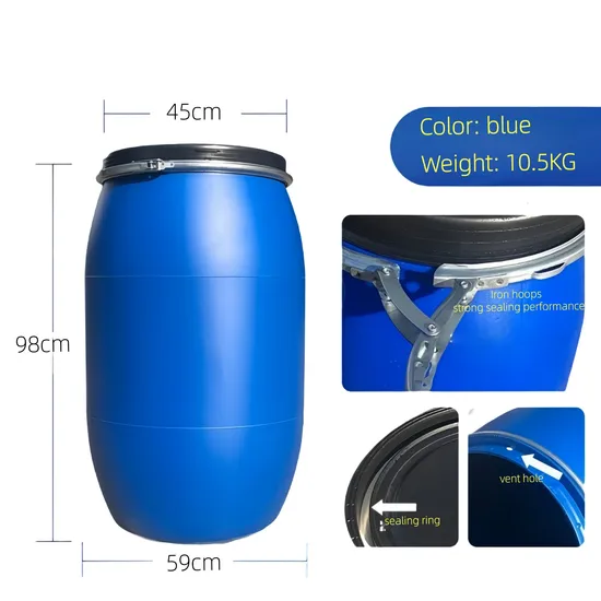 HDPE 30L 60L 120 200L Plastic Larger Drum with Iron Hoop Tight Blue Thick Black Cover Drums Pails & Barrels