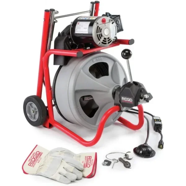 A Model K-400 Drain Cleaning 120-Volt Drum Machine Kit with C-45IW 1/2" x 75' Cable