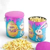 Cartoon Handle Metal Popcorn Tin Bucket Food Package Tin Pail with Lid
