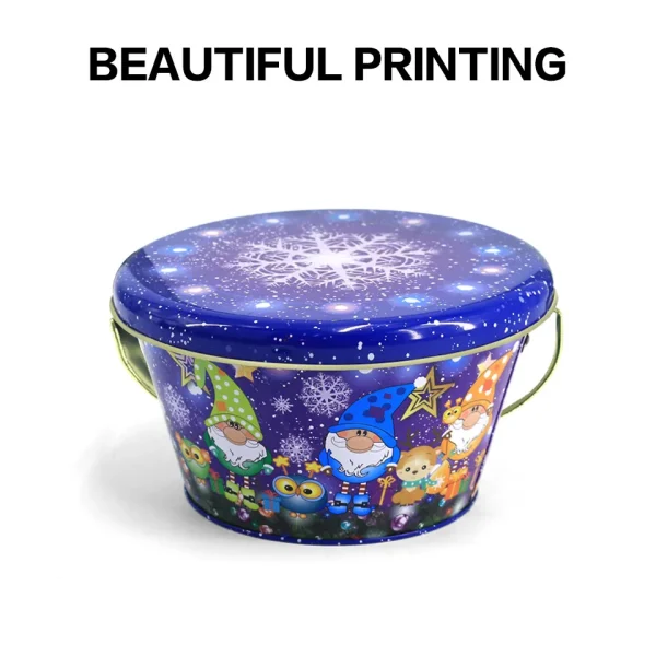 Decorative Holiday Handle Candy /Chocolate Tin Box Metal Tin Bucket with Lid