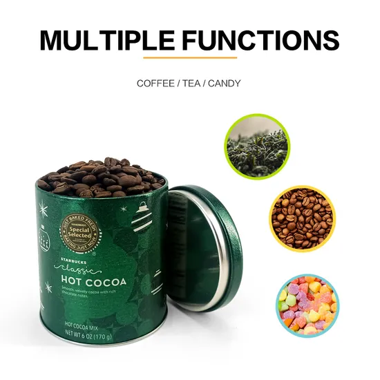 Glossy Metal Coffee Powder Tea Tin Can Round Gift Packaging Tin Container