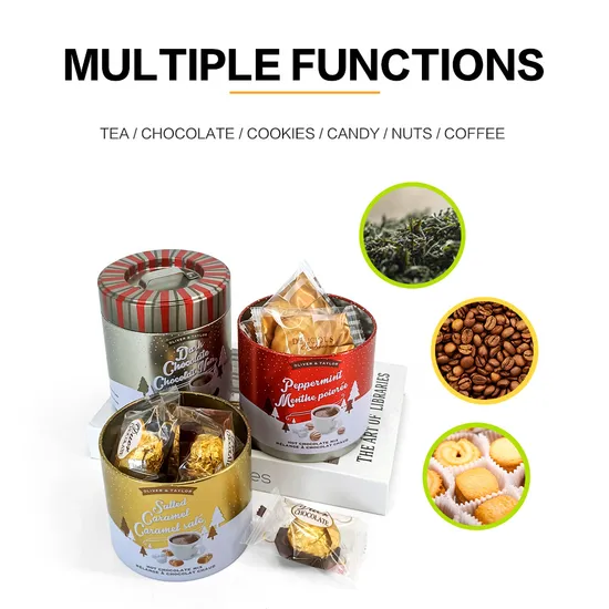 Stackable Iron Tinplate 3 Layers Metal Chocolate /Candy Tin Can for Christmas