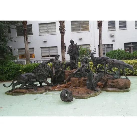 Animals Together with Human Beings Bronze Sculpture for Yard Decoration
