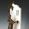 Bronze Grape Harvest Woman Sculpture with White Marble Wall for Home and Garden Decoration