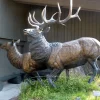 Bronze Playing Woodland-Themed Big Deer Sculpture and Baby on The Lawn