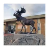 Bronze Playing Woodland-Themed Big Deer Sculpture and Baby on The Lawn