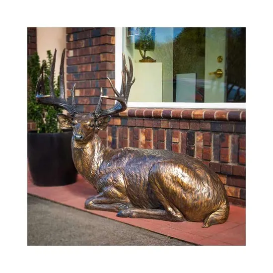 Bronze Playing Woodland-Themed Big Deer Sculpture and Baby on The Lawn