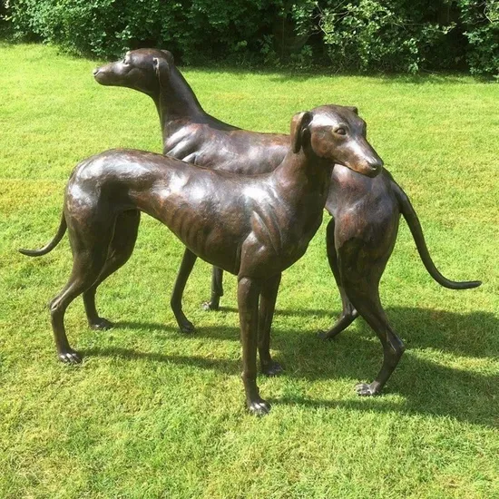 Bronze Sculpture Man and Hound Staring on Park for Decoration