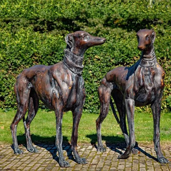 Bronze Sculpture Man and Hound Staring on Park for Decoration