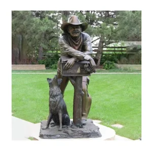 Bronze-Sculpture-Man-and-Hound-Staring-on-Park-for-Decoration (3) Bronze Sculpture Man and Hound Staring on Park for Decoration