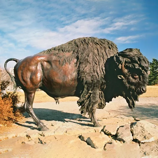 Lying on The Stone Bison Bronze Statue Outdoor Bronze Sad Bison Sculpture
