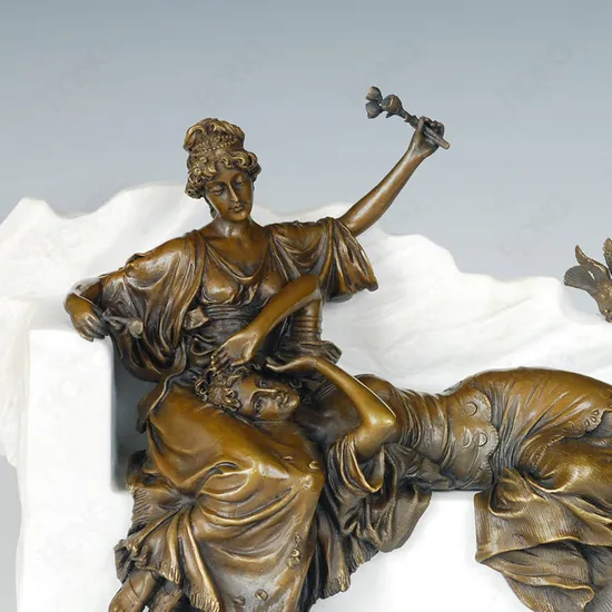 Neoclassical Bronze Wall Sculpture of Two Women with Marble Background