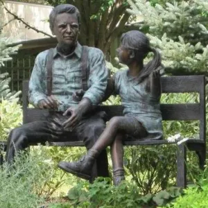 Bronze Sculpture Man and Hound Staring on Park for Decoration