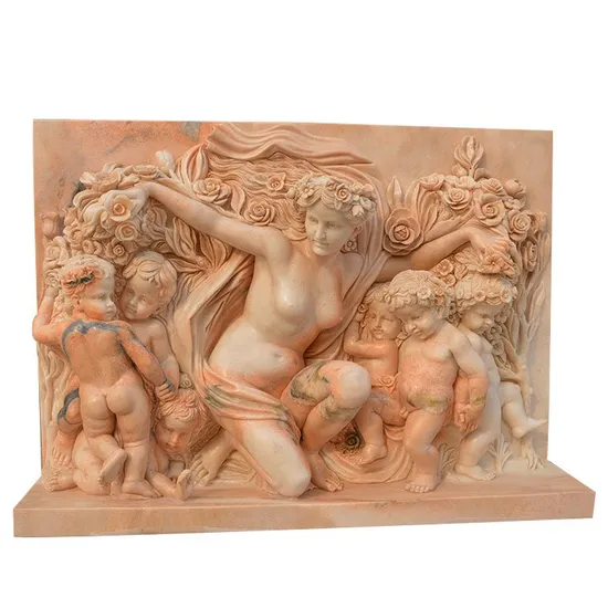 Square Yellow Relief Flowers and Leaves Sculpture for Wall Decoration