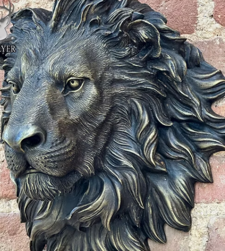 Customized Modern Art Design Copper Brass Animal Head Statue Cast Bronze Lion Head Wall Statue